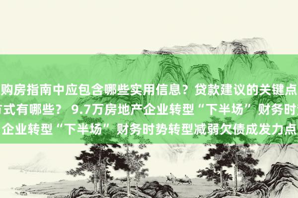 购房指南中应包含哪些实用信息？贷款建议的关键点是什么？市场分析的方式有哪些？ 9.7万房地产企业转型“下半场” 财务时势转型减弱欠债成发力点