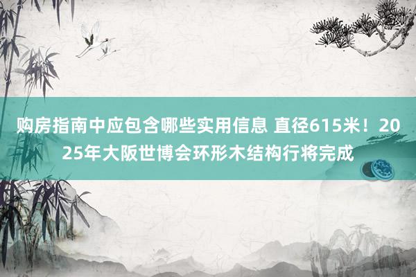 购房指南中应包含哪些实用信息 直径615米！2025年大阪世博会环形木结构行将完成