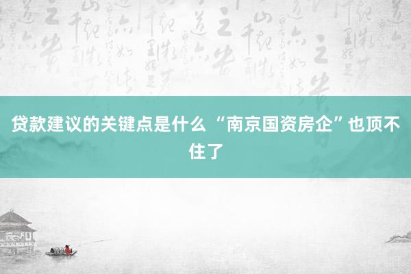 贷款建议的关键点是什么 “南京国资房企”也顶不住了