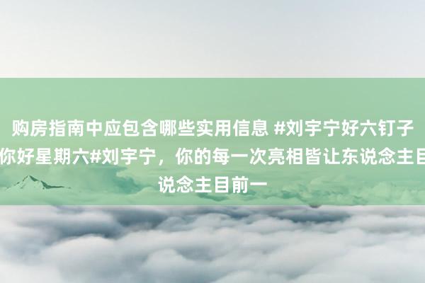 购房指南中应包含哪些实用信息 #刘宇宁好六钉子户##你好星期六#刘宇宁，你的每一次亮相皆让东说念主目前一