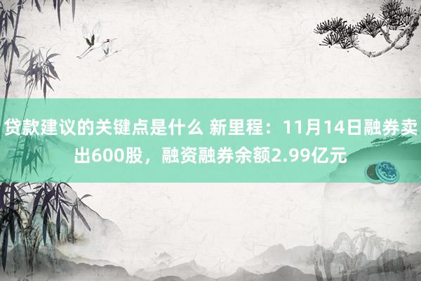 贷款建议的关键点是什么 新里程：11月14日融券卖出600股，融资融券余额2.99亿元