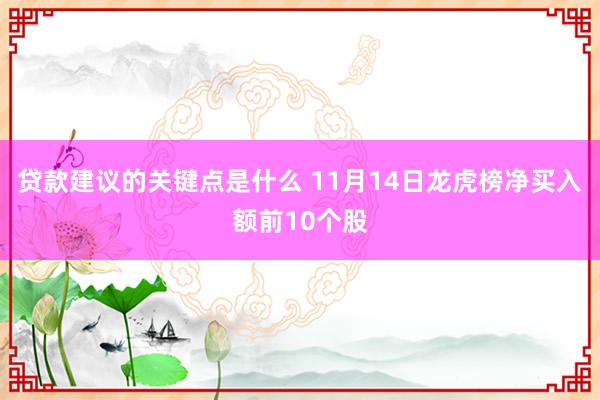 贷款建议的关键点是什么 11月14日龙虎榜净买入额前10个股