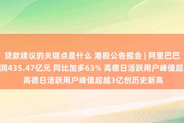 贷款建议的关键点是什么 港股公告掘金 | 阿里巴巴-W第二季度净利润435.47亿元 同比加多63% 高德日活跃用户峰值超越3亿创历史新高