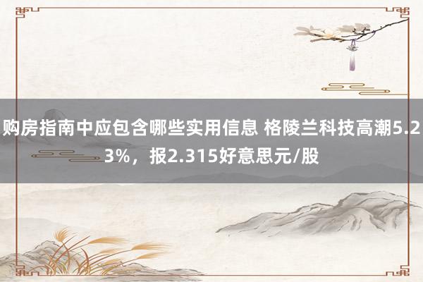 购房指南中应包含哪些实用信息 格陵兰科技高潮5.23%，报2.315好意思元/股