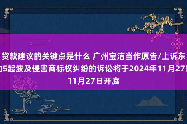 贷款建议的关键点是什么 广州宝洁当作原告/上诉东谈主的5起波及侵害商标权纠纷的诉讼将于2024年11月27日开庭