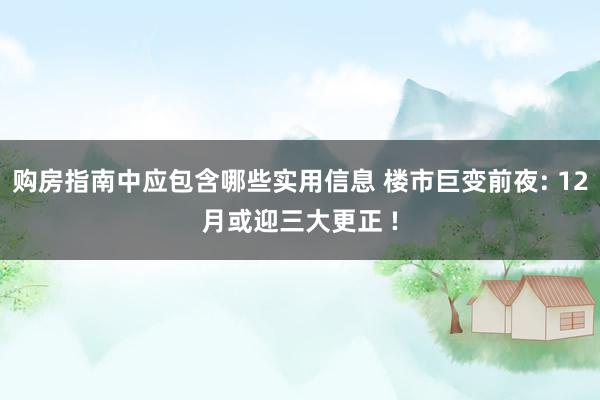 购房指南中应包含哪些实用信息 楼市巨变前夜: 12月或迎三大更正 !