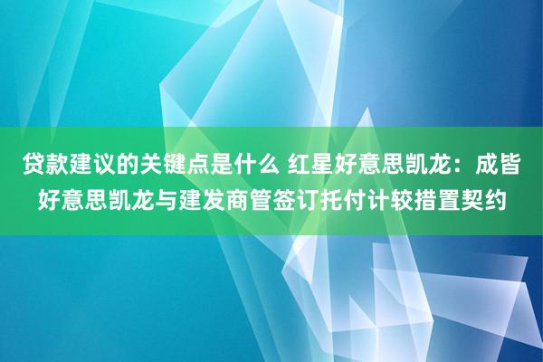 贷款建议的关键点是什么 红星好意思凯龙：成皆好意思凯龙与建发商管签订托付计较措置契约