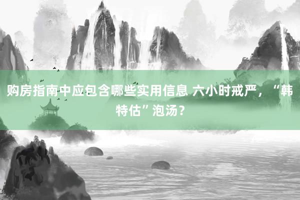 购房指南中应包含哪些实用信息 六小时戒严，“韩特估”泡汤？