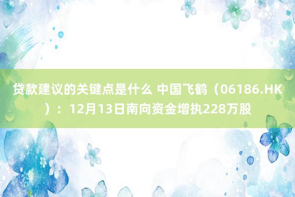 贷款建议的关键点是什么 中国飞鹤（06186.HK）：12月13日南向资金增执228万股