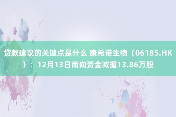 贷款建议的关键点是什么 康希诺生物（06185.HK）：12月13日南向资金减握13.86万股