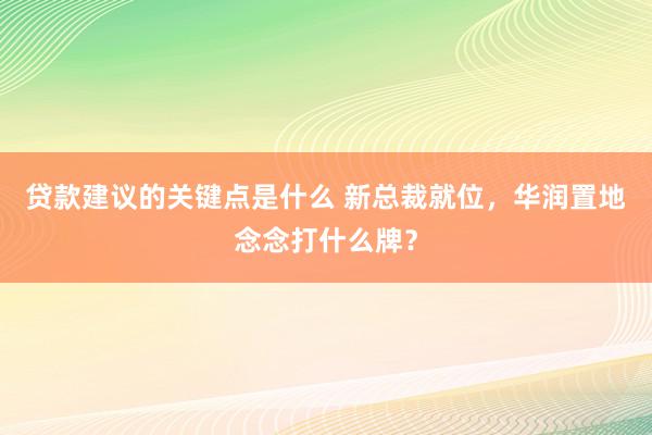 贷款建议的关键点是什么 新总裁就位，华润置地念念打什么牌？