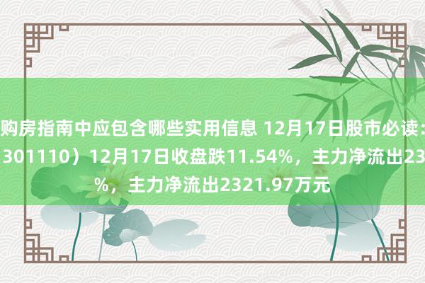 购房指南中应包含哪些实用信息 12月17日股市必读：青木科技（301110）12月17日收盘跌11.54%，主力净流出2321.97万元