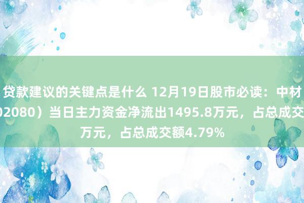 贷款建议的关键点是什么 12月19日股市必读：中材科技（002080）当日主力资金净流出1495.8万元，占总成交额4.79%