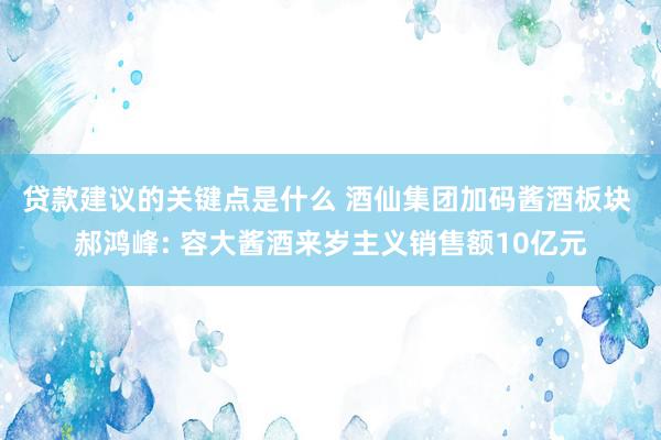 贷款建议的关键点是什么 酒仙集团加码酱酒板块 郝鸿峰: 容大酱酒来岁主义销售额10亿元