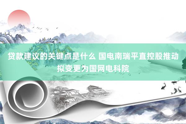 贷款建议的关键点是什么 国电南瑞平直控股推动拟变更为国网电科院