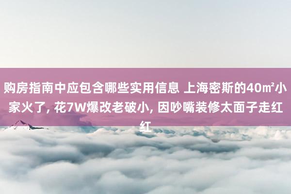 购房指南中应包含哪些实用信息 上海密斯的40㎡小家火了, 花7W爆改老破小, 因吵嘴装修太面子走红