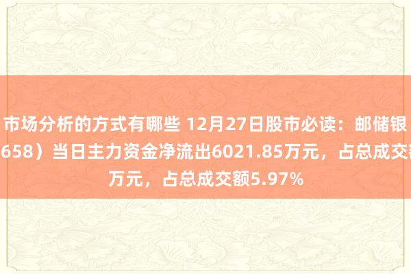 市场分析的方式有哪些 12月27日股市必读：邮储银行（601658）当日主力资金净流出6021.85万元，占总成交额5.97%