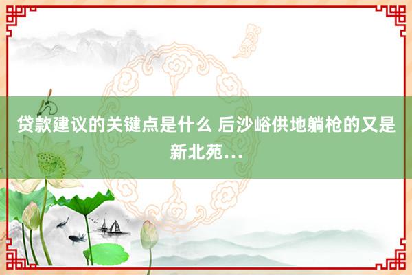 贷款建议的关键点是什么 后沙峪供地躺枪的又是新北苑…