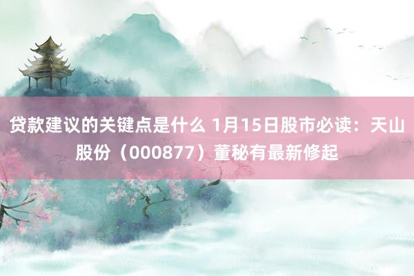 贷款建议的关键点是什么 1月15日股市必读：天山股份（000877）董秘有最新修起