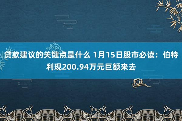 贷款建议的关键点是什么 1月15日股市必读：伯特利现200.94万元巨额来去