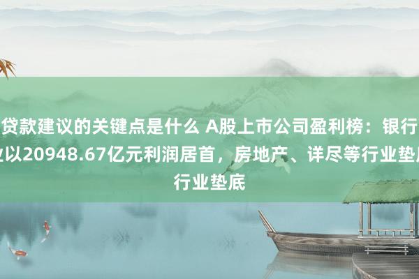 贷款建议的关键点是什么 A股上市公司盈利榜：银行业以20948.67亿元利润居首，房地产、详尽等行业垫底