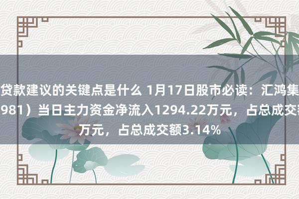 贷款建议的关键点是什么 1月17日股市必读：汇鸿集团（600981）当日主力资金净流入1294.22万元，占总成交额3.14%