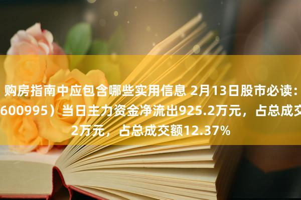 购房指南中应包含哪些实用信息 2月13日股市必读：南网储能（600995）当日主力资金净流出925.2万元，占总成交额12.37%