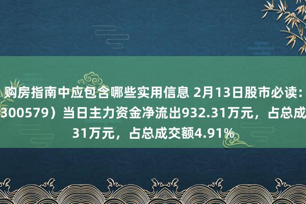 购房指南中应包含哪些实用信息 2月13日股市必读：数字认证（300579）当日主力资金净流出932.31万元，占总成交额4.91%