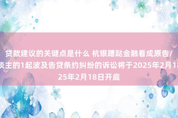 贷款建议的关键点是什么 杭银蹧跶金融看成原告/上诉东谈主的1起波及告贷条约纠纷的诉讼将于2025年2月18日开庭