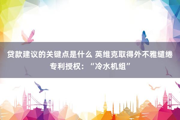 贷款建议的关键点是什么 英维克取得外不雅缱绻专利授权：“冷水机组”