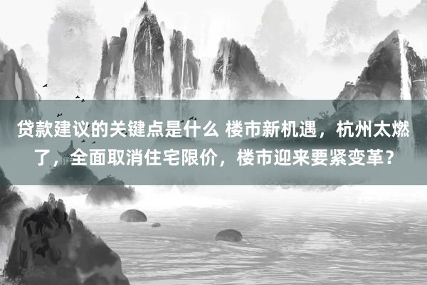 贷款建议的关键点是什么 楼市新机遇，杭州太燃了，全面取消住宅限价，楼市迎来要紧变革？