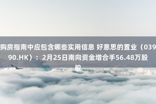 购房指南中应包含哪些实用信息 好意思的置业（03990.HK）：2月25日南向资金增合手56.48万股