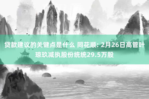 贷款建议的关键点是什么 同花顺: 2月26日高管叶琼玖减执股份统统29.5万股