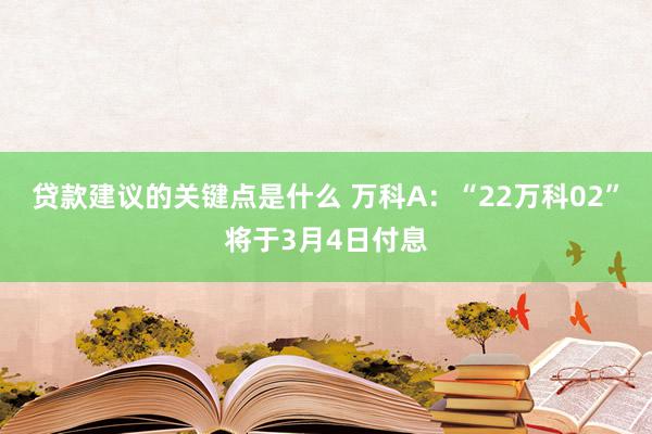 贷款建议的关键点是什么 万科A：“22万科02”将于3月4日付息